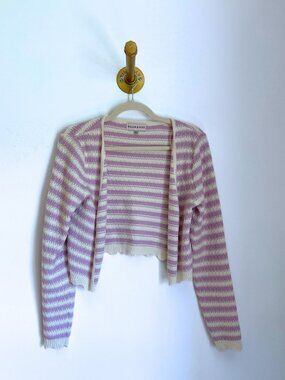 Willow & Wind M Purple Stripe Cropped Cardigan | Soft Girl Knit Bolero Sweater
